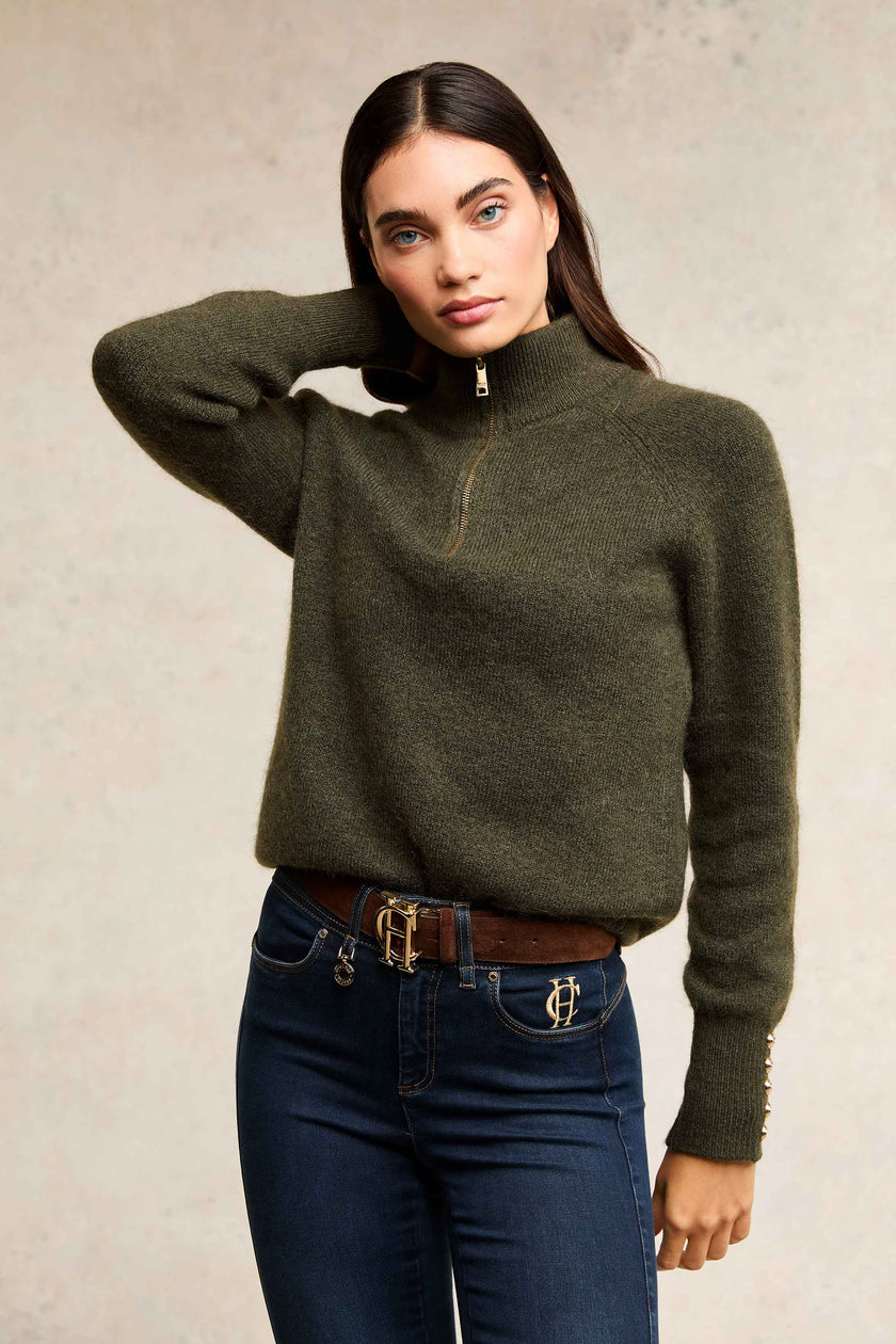 Tori Half Zip Knit (Forest Green)