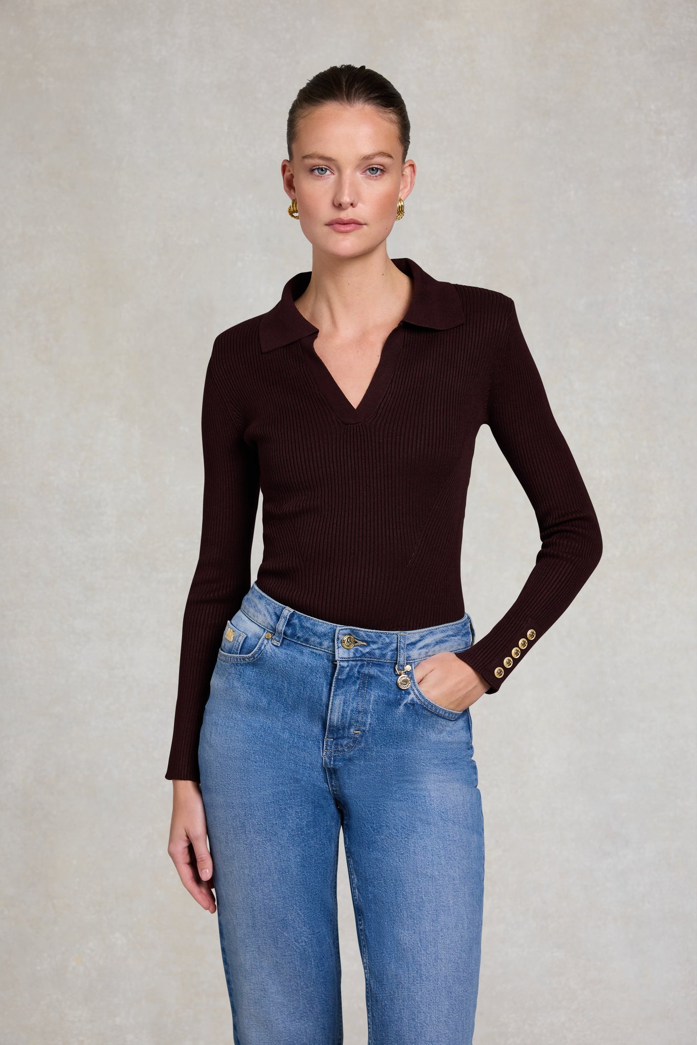 V-Neck Rib Top (Chocolate)