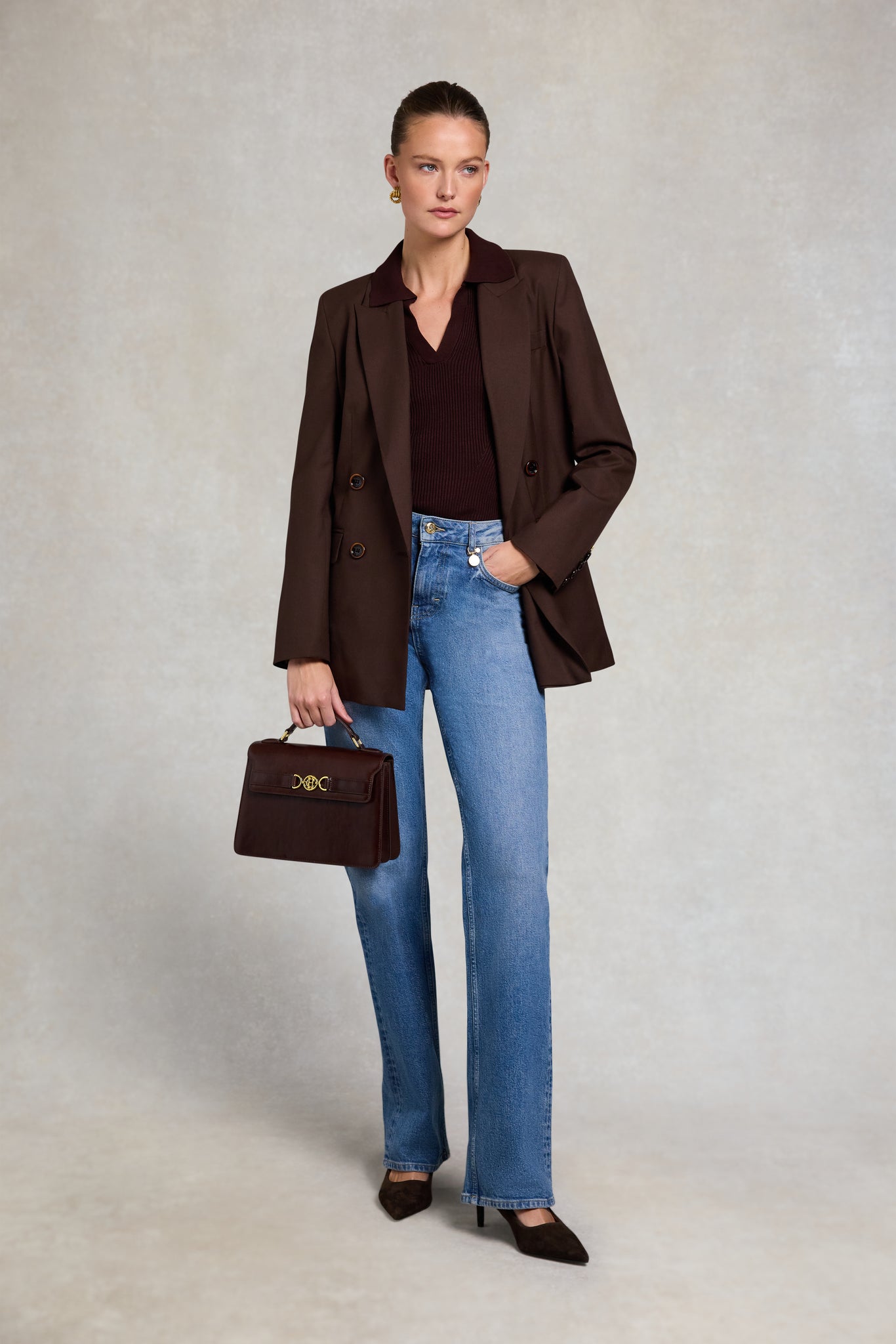 V-Neck Rib Top (Chocolate)