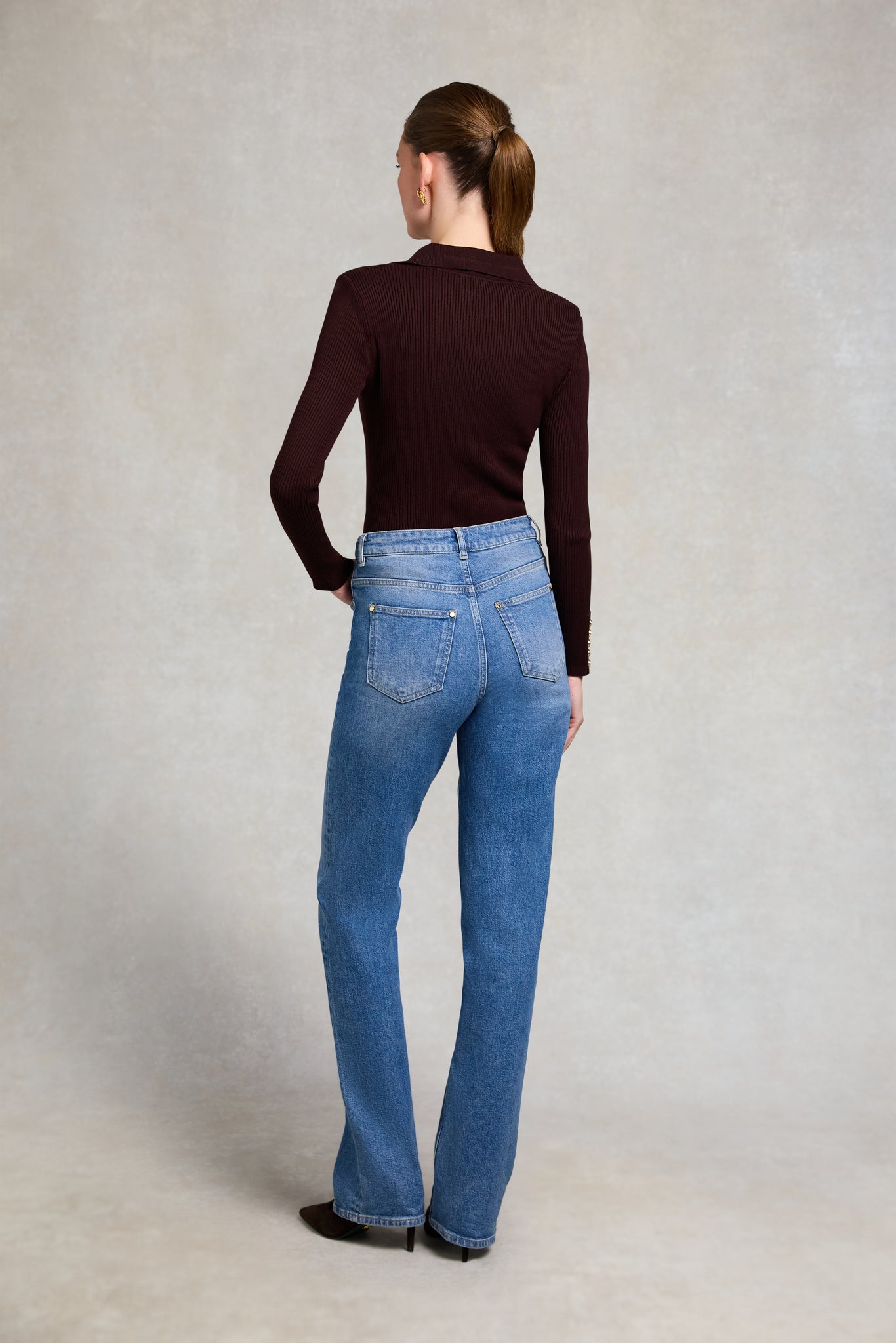 V-Neck Rib Top (Chocolate)