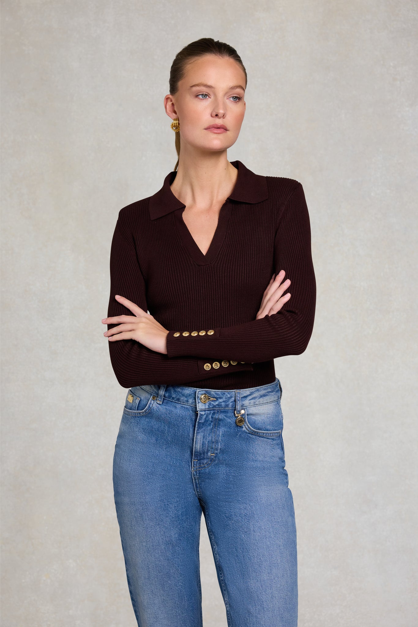 V-Neck Rib Top (Chocolate)