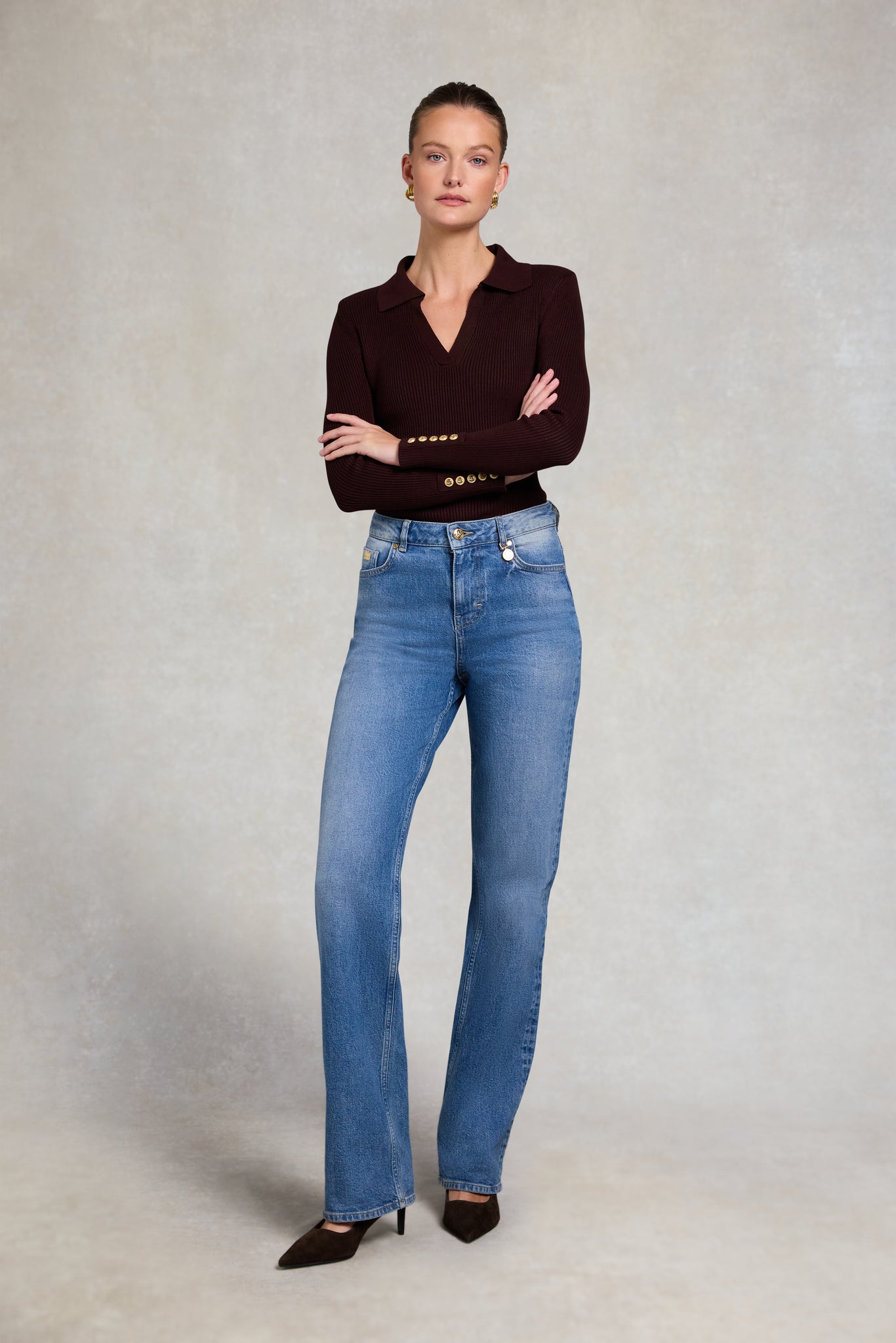 V-Neck Rib Top (Chocolate)