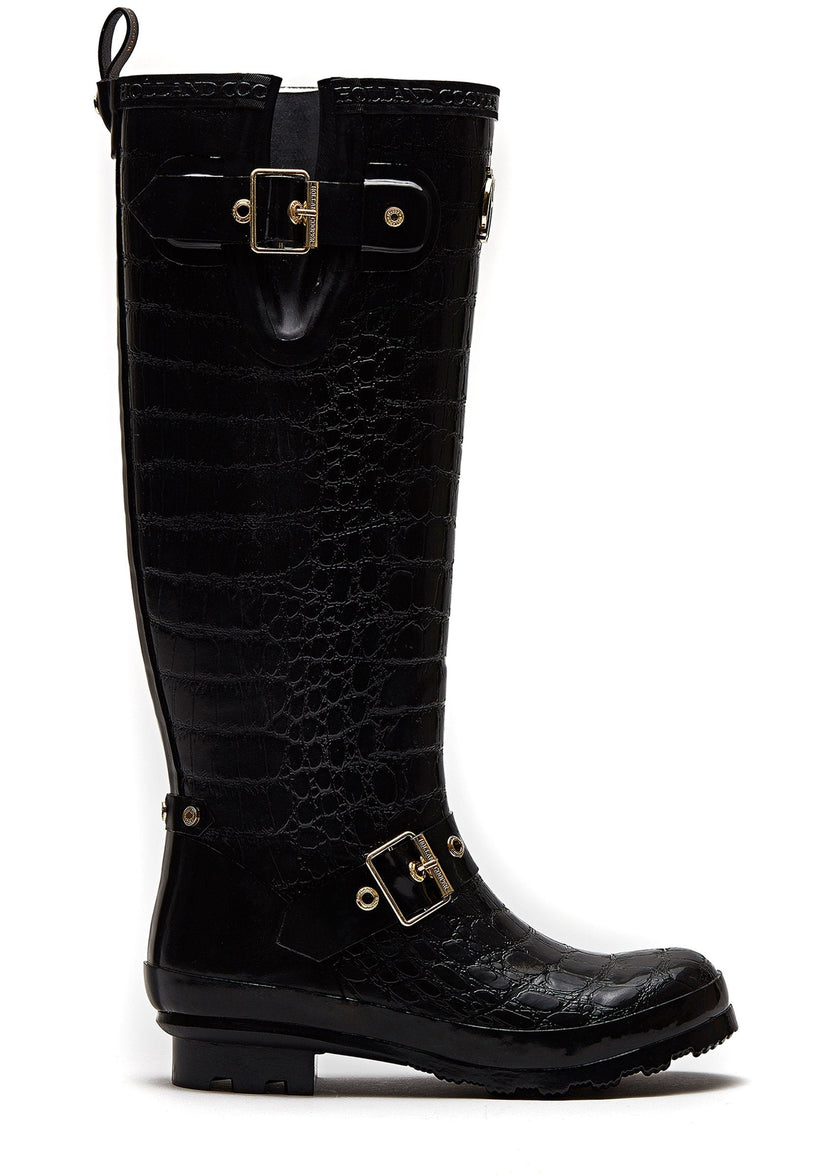 Sherpa Lined Regency Wellington (Black Croc)