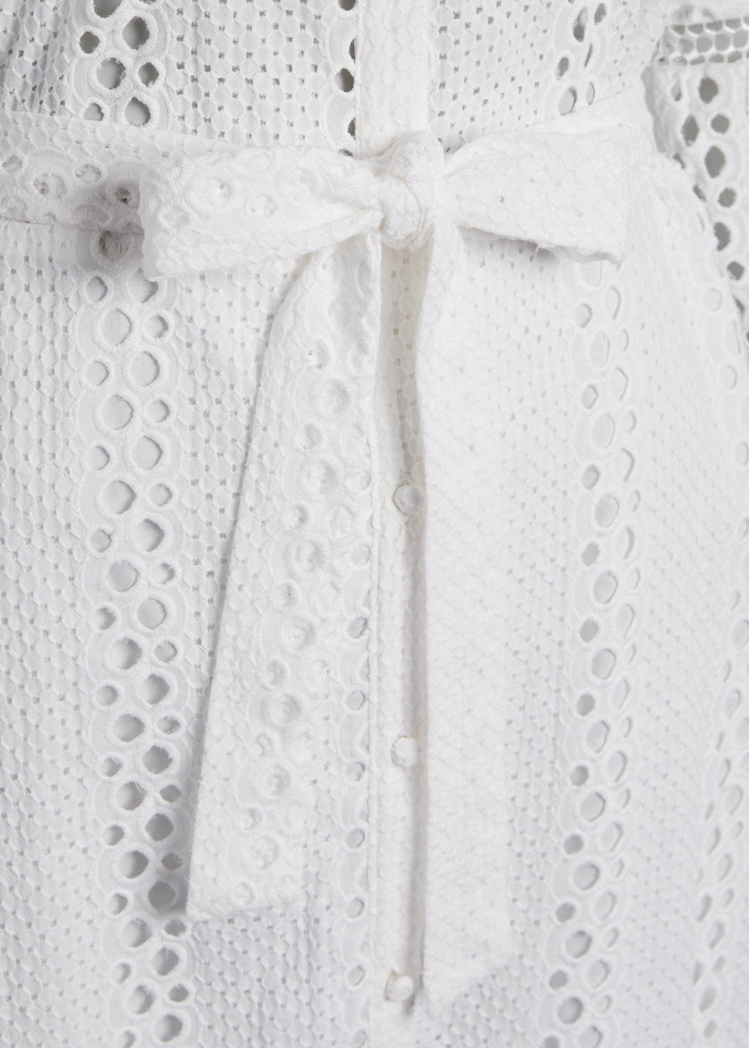 Broderie Lace Tie Midi Dress (White)