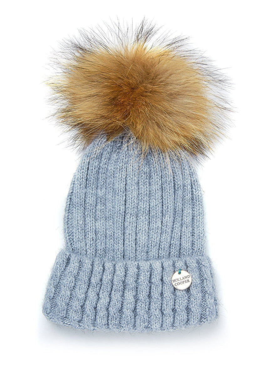 Wool Blend Bobble Hat (Blue)