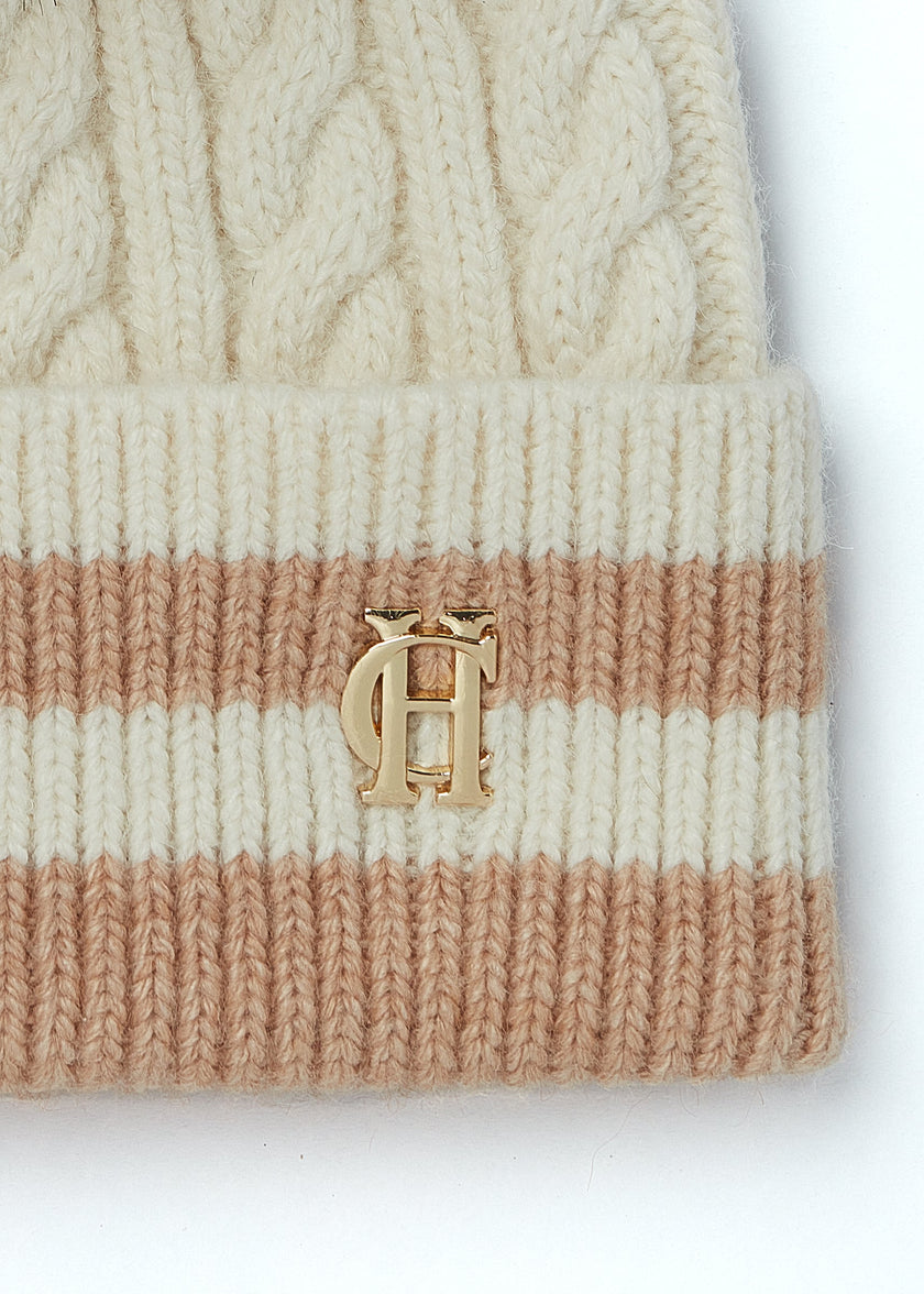 Zoe Bobble Hat (Cream Stripe)