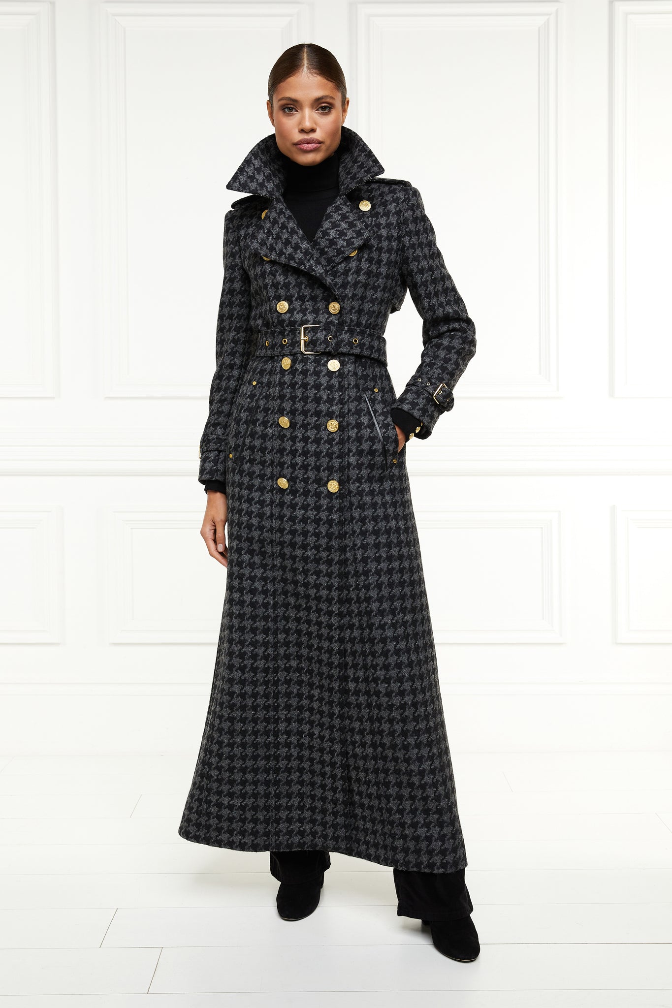 Trench Black Houndstooth Coat Women's Houndstooth Trench Coat