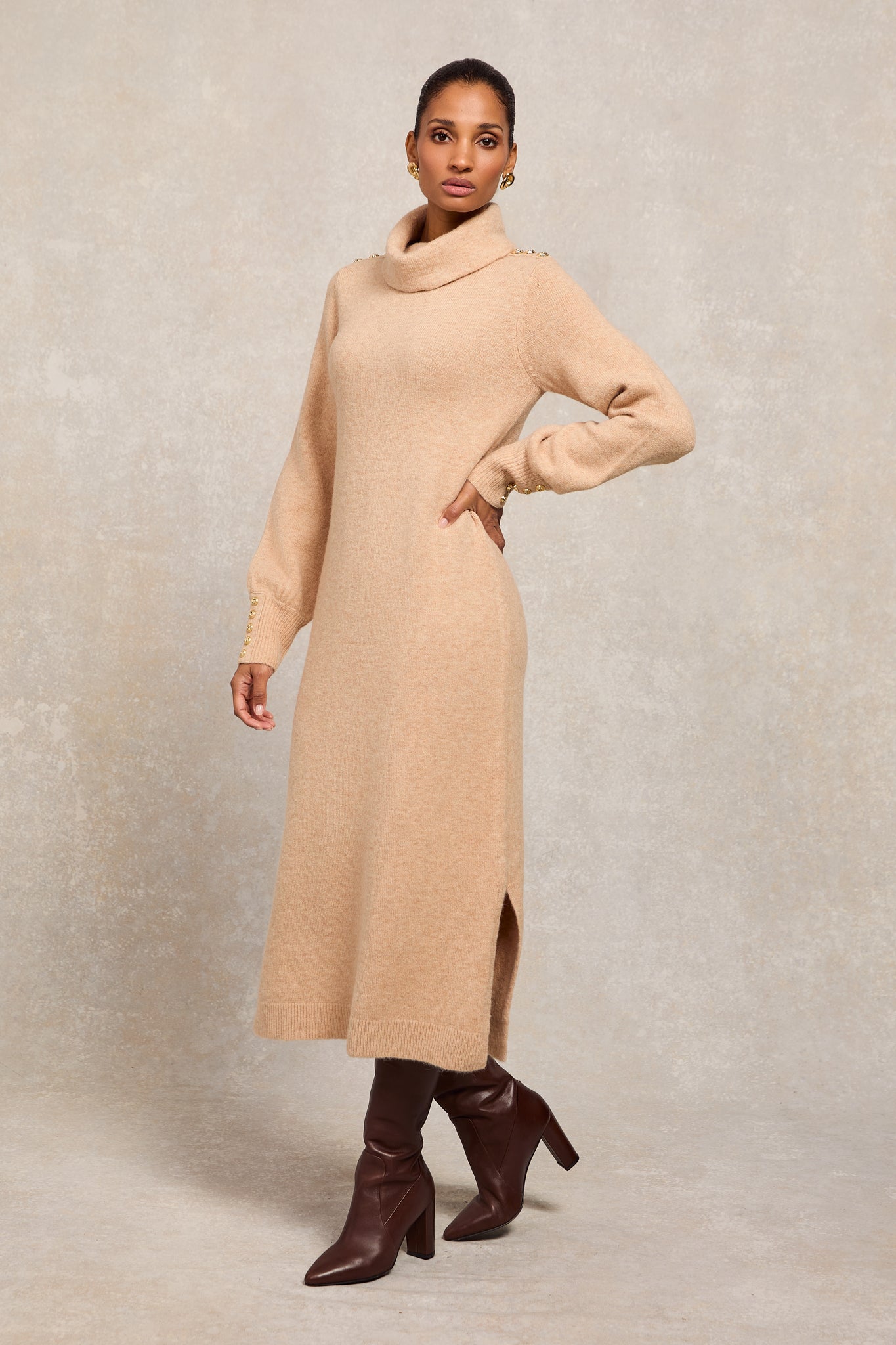 Berkeley Roll Neck Dress (Camel)