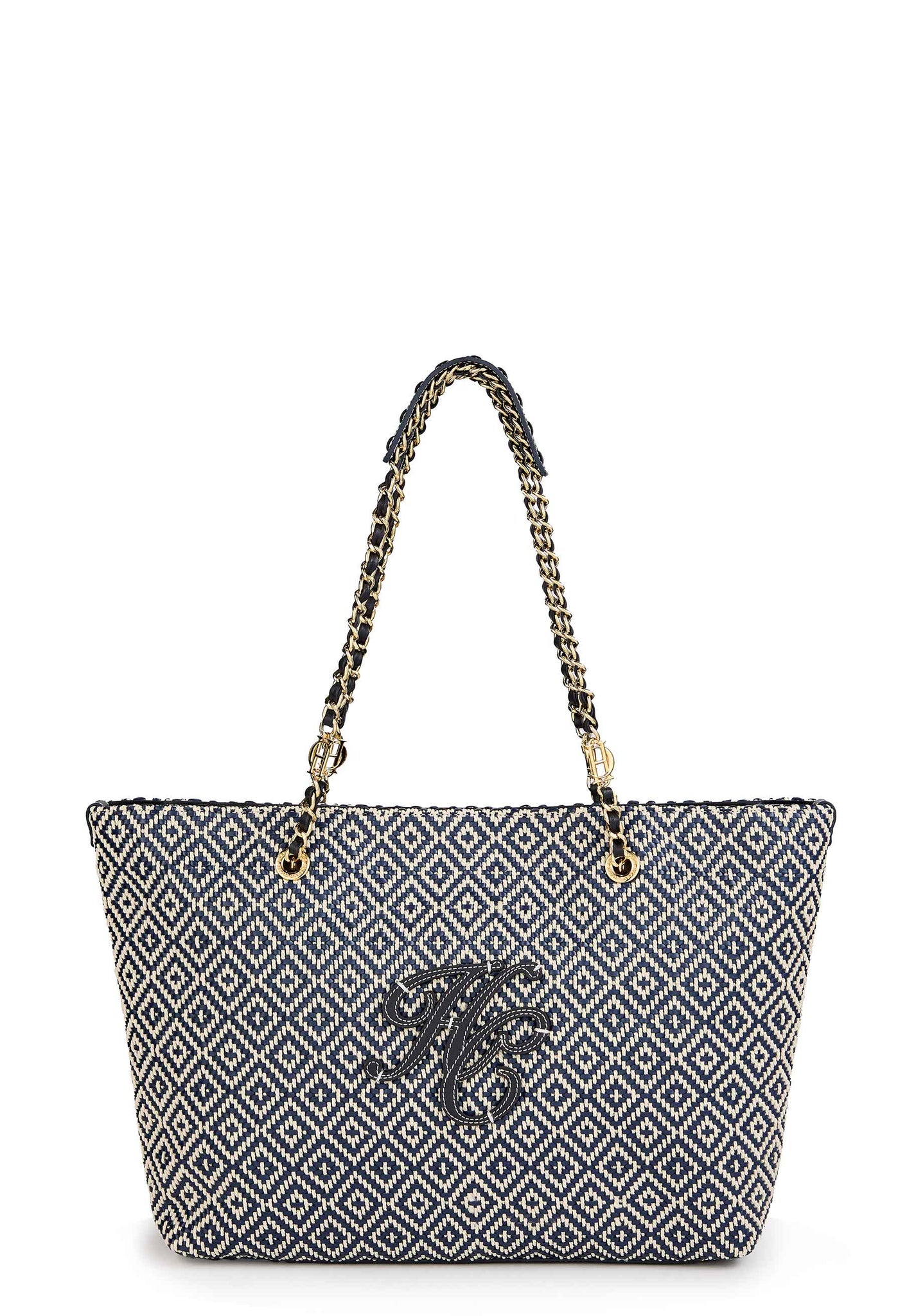 Amalfi Straw Tote (Navy Geo)