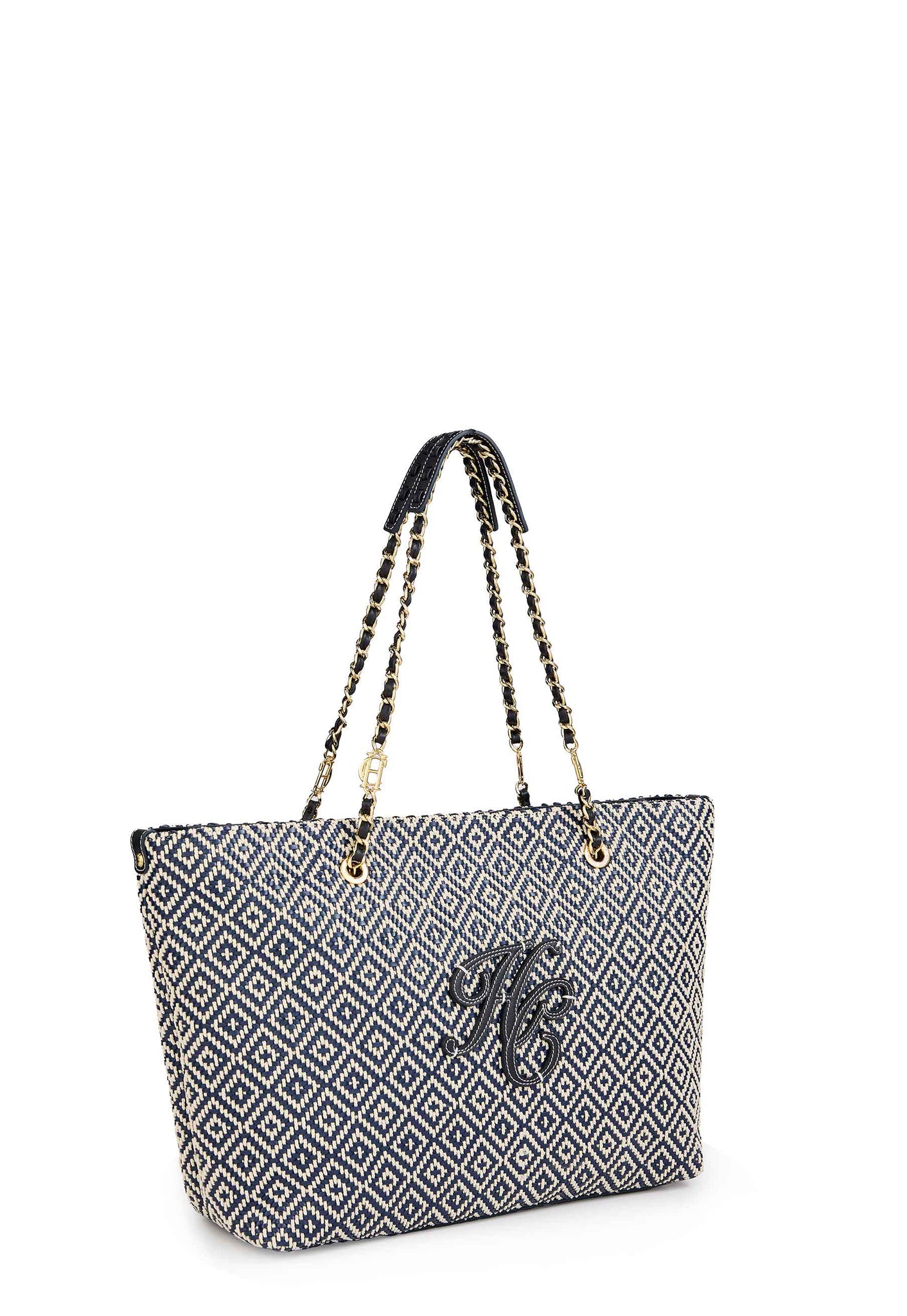 Amalfi Straw Tote (Navy Geo)