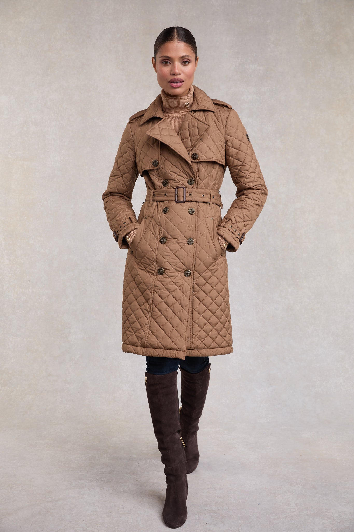 Grayson Quilted Trench Coat (Coffee)