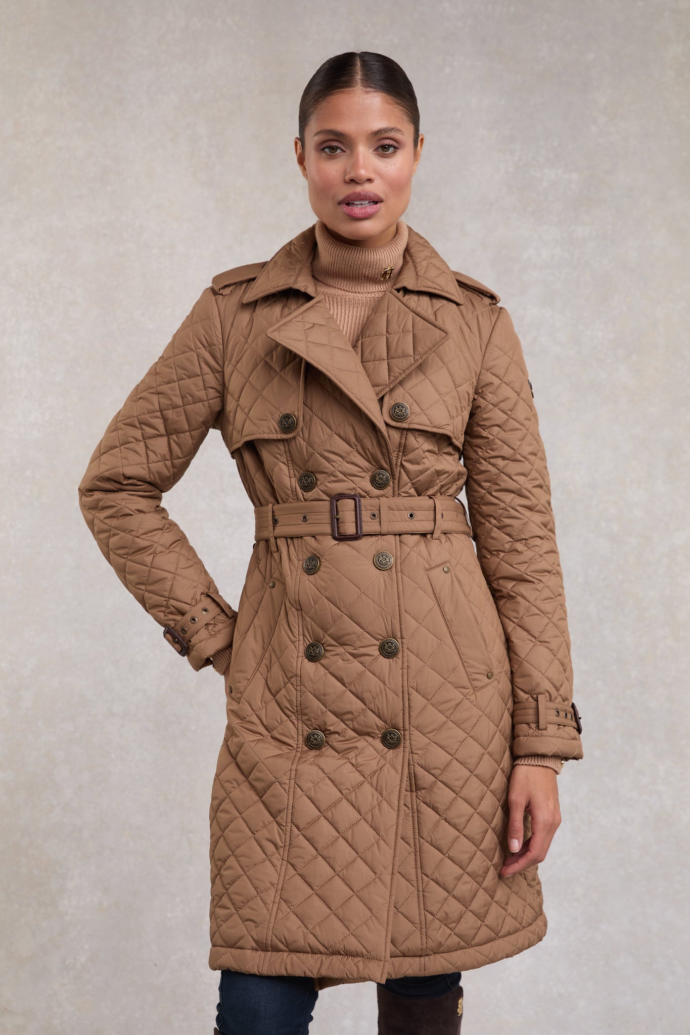 Grayson Quilted Trench Coat (Coffee)