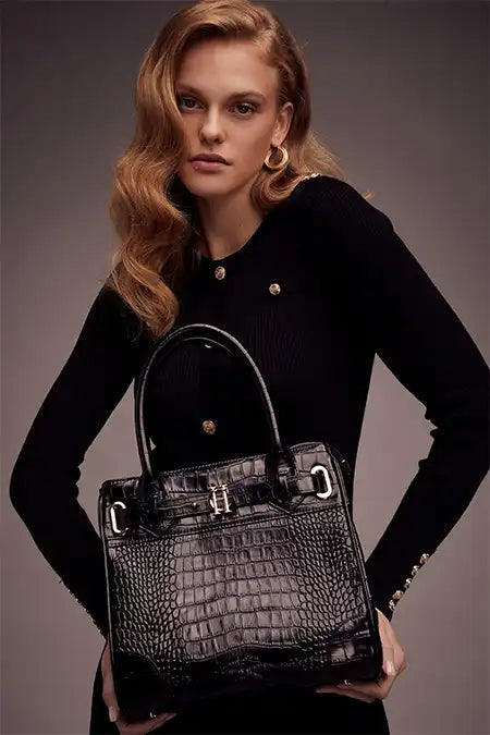 The Brompton Mini Tote (Black Croc)