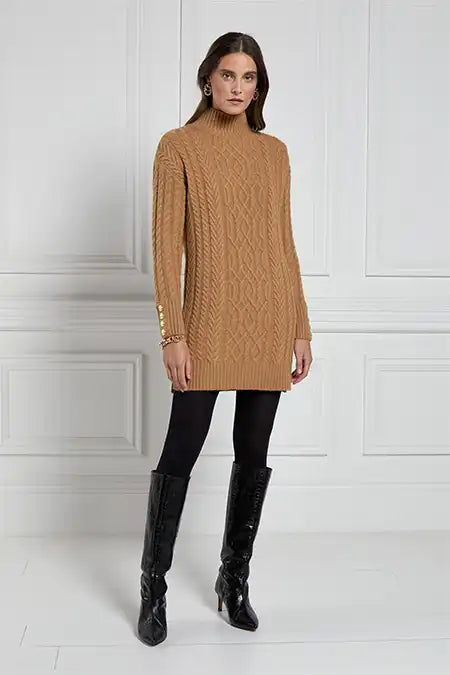 Windsor Cable Mini Dress (Dark Camel)