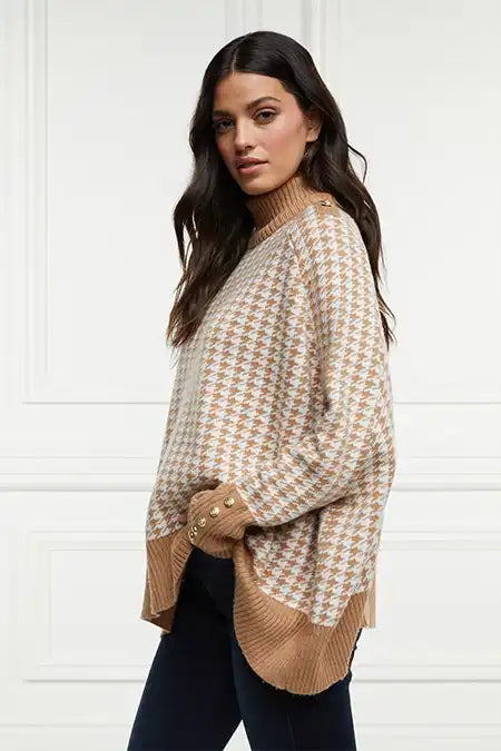 Kingsbury Cape Knit (Camel Houndstooth)