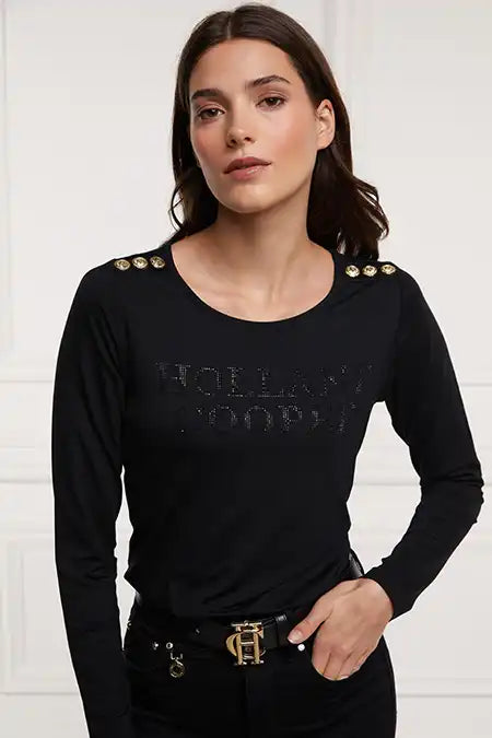 Diamante Long Sleeve Crew Neck Tee (Black)